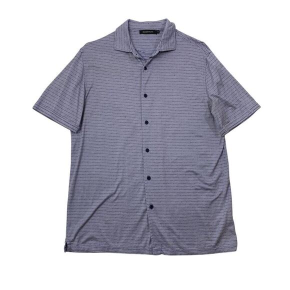 Bugatchi Shirt Mens M Medium Midnight Blue White Cotton Striped Lightweight - Picture 1 of 10